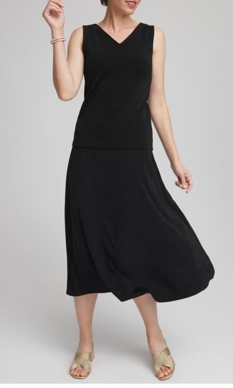 Chico's Travelers So Slimming Black Midi Skirt Acetate Elastic Waist Sz 1 / US M